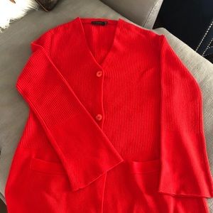 Donna Karan Red Cashmere Bell Sleeve Cardigan Sz M